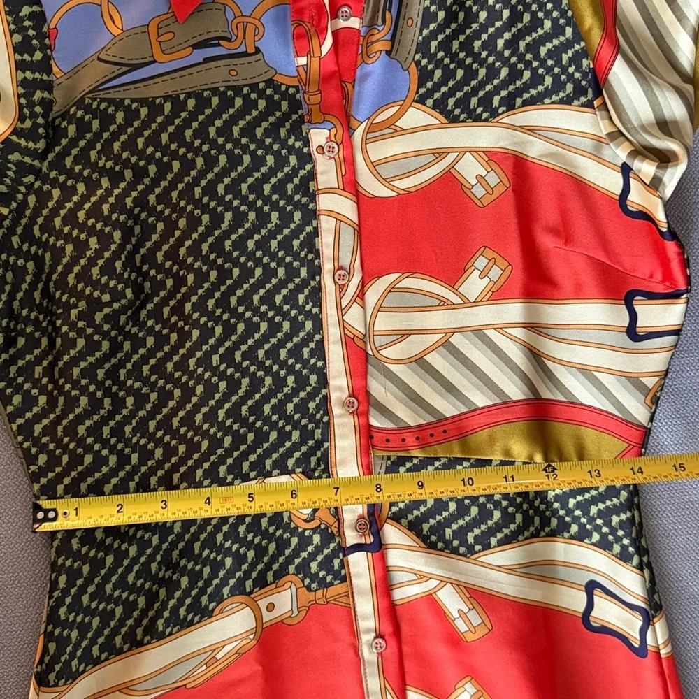 Zara Multicolor Button-Front Maxi Dress - Red, Olive & Blue